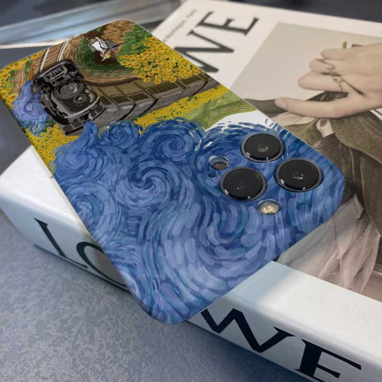 For iPhone 12 Pro Max Precise Hole Oil Painting Pattern PC Phone Case(Evening Breeze)