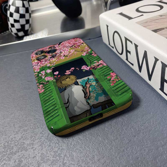 For iPhone 12 Pro Max Precise Hole Oil Painting Pattern PC Phone Case(Peach Blossom)
