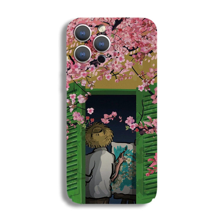 For iPhone 11 Precise Hole Oil Painting Pattern PC Phone Case(Peach Blossom)