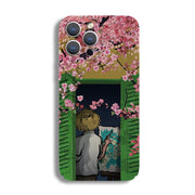 For iPhone 11 Precise Hole Oil Painting Pattern PC Phone Case(Peach Blossom)