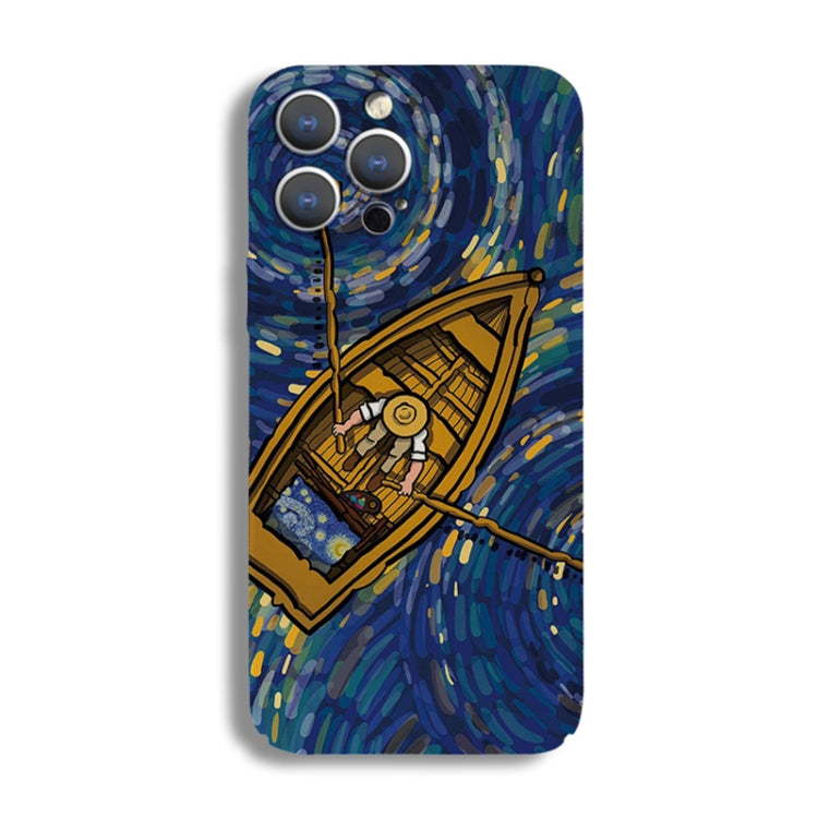For iPhone 11 Pro Precise Hole Oil Painting Pattern PC Phone Case(Boating)