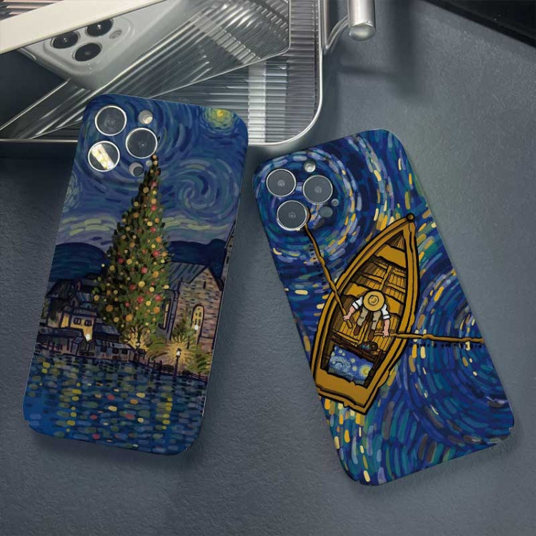 For iPhone 11 Pro Max Precise Hole Oil Painting Pattern PC Phone Case(Boating)