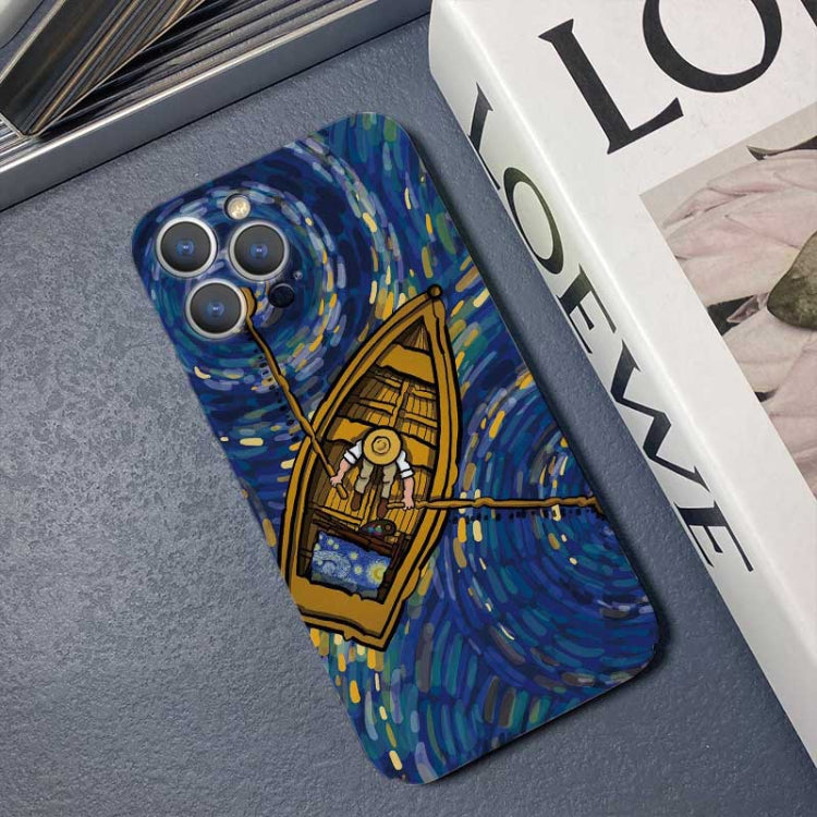 For iPhone 11 Pro Max Precise Hole Oil Painting Pattern PC Phone Case(Boating)