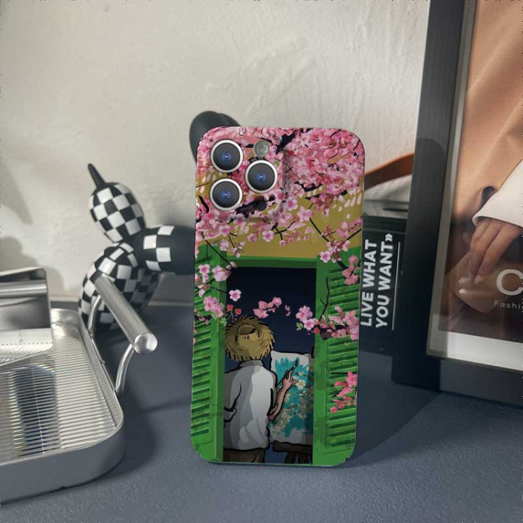 For iPhone SE 2022 / 2020 / 8 / 7 Precise Hole Oil Painting Pattern PC Phone Case(Peach Blossom)