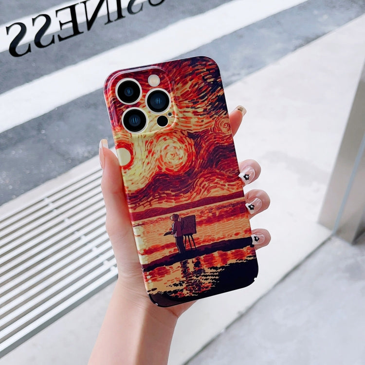For iPhone 11 Pro Precise Hole Oil Painting Pattern PC Phone Case(Sunset)