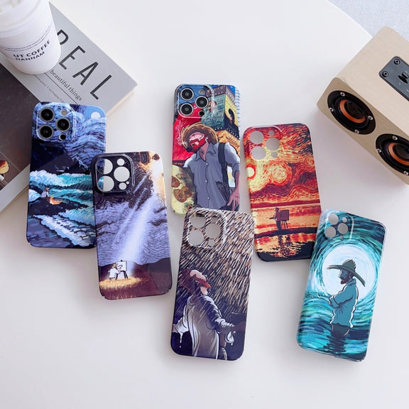 For iPhone XR Precise Hole Oil Painting Pattern PC Phone Case(Thinker)