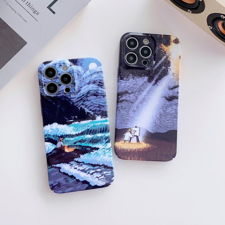 For iPhone XR Precise Hole Oil Painting Pattern PC Phone Case(Thinker)