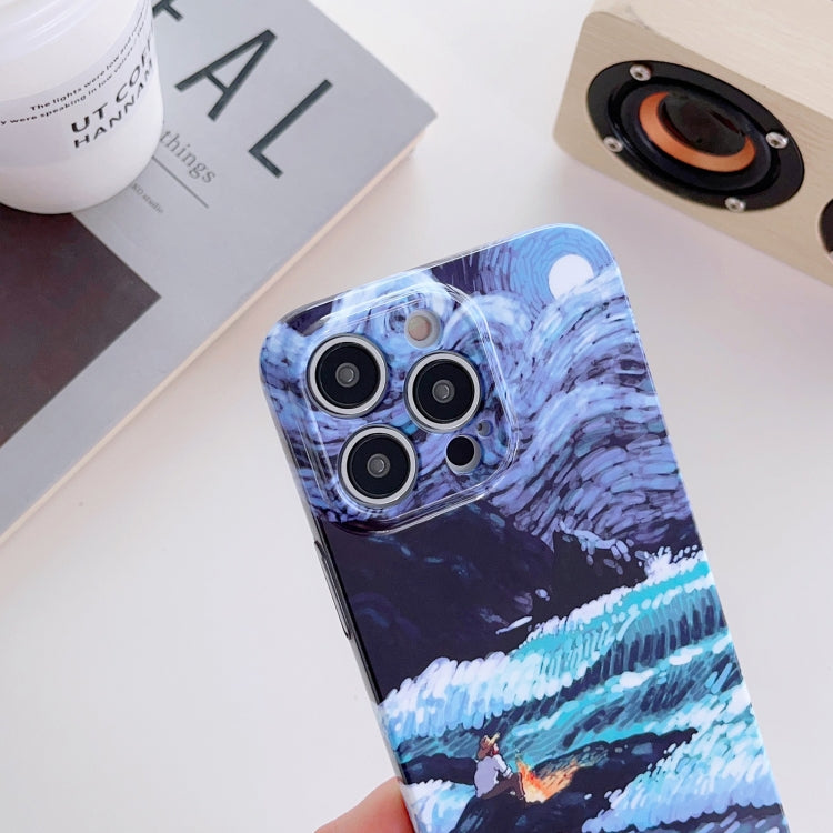 For iPhone XR Precise Hole Oil Painting Pattern PC Phone Case(Thinker)