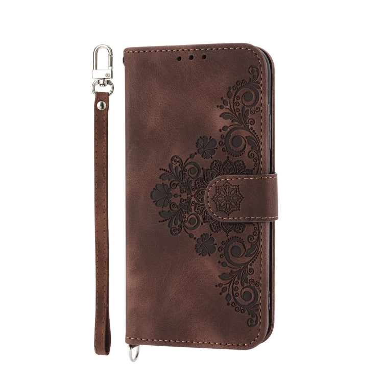 For Honor 90 5G Skin Feel Flowers Embossed Wallet Leather Phone Case(Brown)