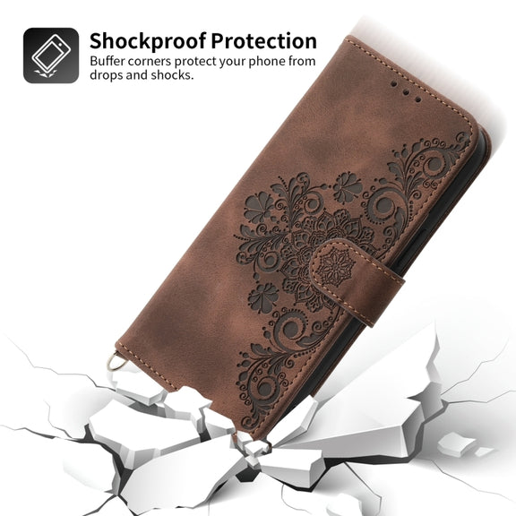 For Honor 90 5G Skin Feel Flowers Embossed Wallet Leather Phone Case(Brown)