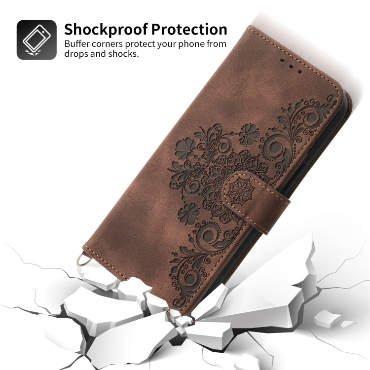 For Honor 90 5G Skin Feel Flowers Embossed Wallet Leather Phone Case(Brown)