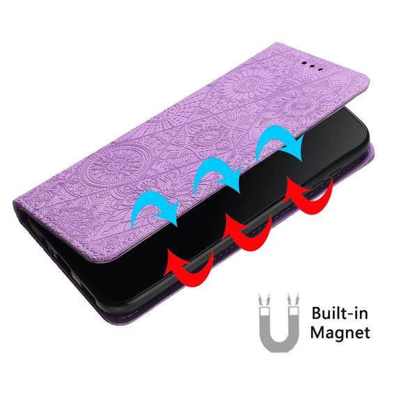 For Redmi Note 12 4G Global Ethnic Embossed Adsorption Leather Phone Case(Purple)