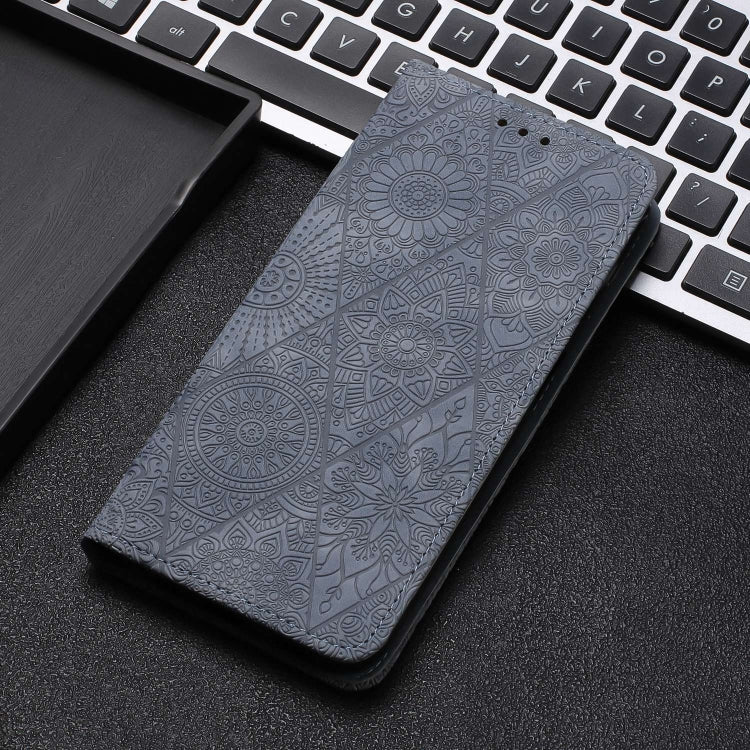 For Xiaomi Poco X4 Pro 5G Ethnic Embossed Adsorption Leather Phone Case(Grey)