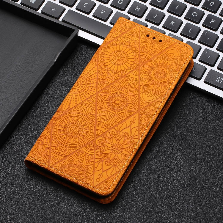 For Xiaomi Redmi 12C Ethnic Embossed Adsorption Leather Phone Case(Yellow)