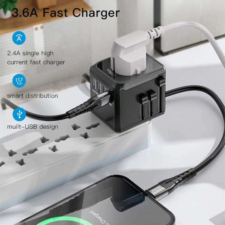 Yesido MC-10 3 USB + Type-C Ports Multi-function Universal Travel Adapter Plug(Black)