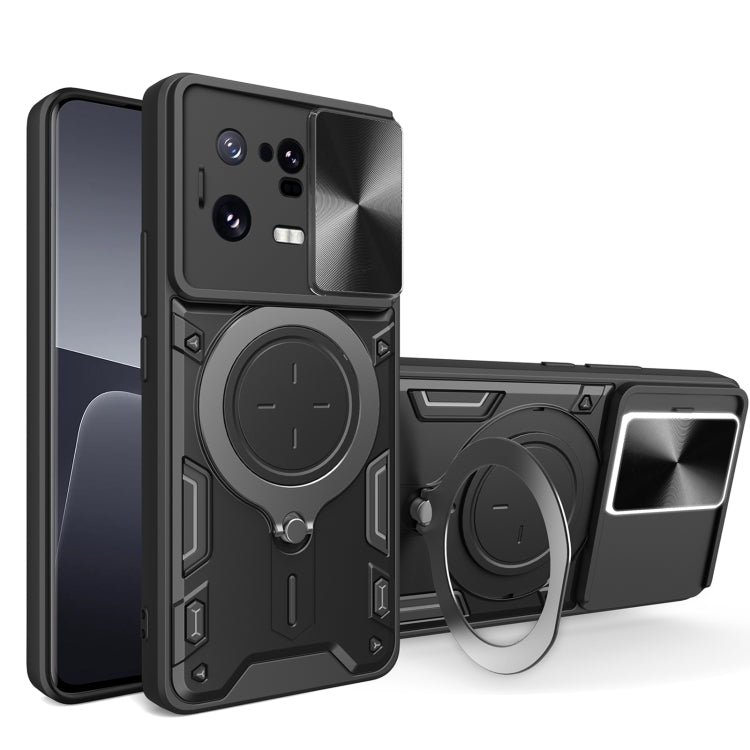 For Xiaomi 13 Pro CD Texture Sliding Camshield Magnetic Holder Phone Case(Black)