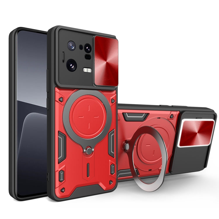 For Xiaomi 13 Pro CD Texture Sliding Camshield Magnetic Holder Phone Case(Red)