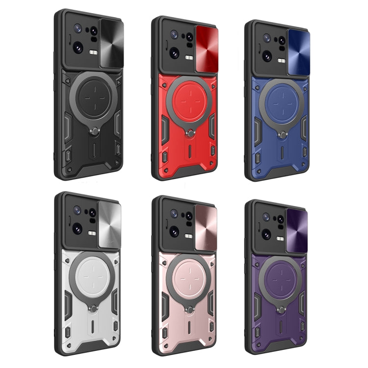 For Xiaomi 13 Pro CD Texture Sliding Camshield Magnetic Holder Phone Case(Red)
