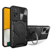 For Xiaomi Poco X4 Pro 5G CD Texture Sliding Camshield Magnetic Holder Phone Case(Black)