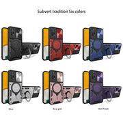 For Xiaomi Poco X4 Pro 5G CD Texture Sliding Camshield Magnetic Holder Phone Case(Black)