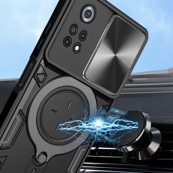 For Xiaomi Poco X4 Pro 5G CD Texture Sliding Camshield Magnetic Holder Phone Case(Black)