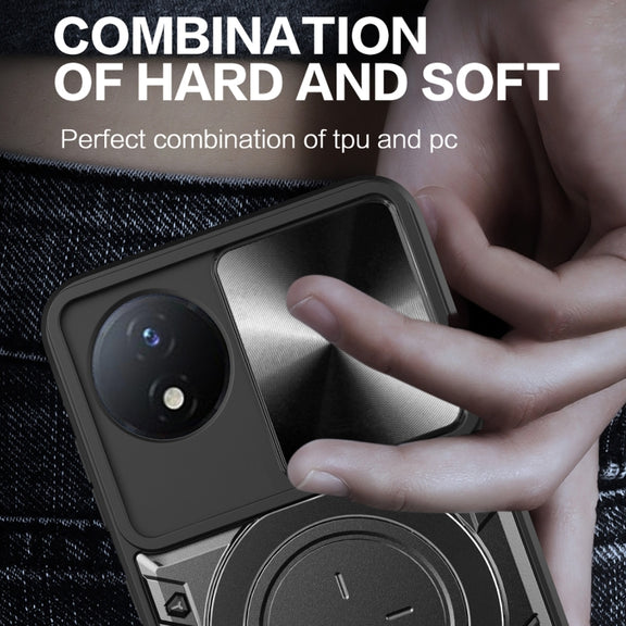 For Xiaomi Poco X4 Pro 5G CD Texture Sliding Camshield Magnetic Holder Phone Case(Black)