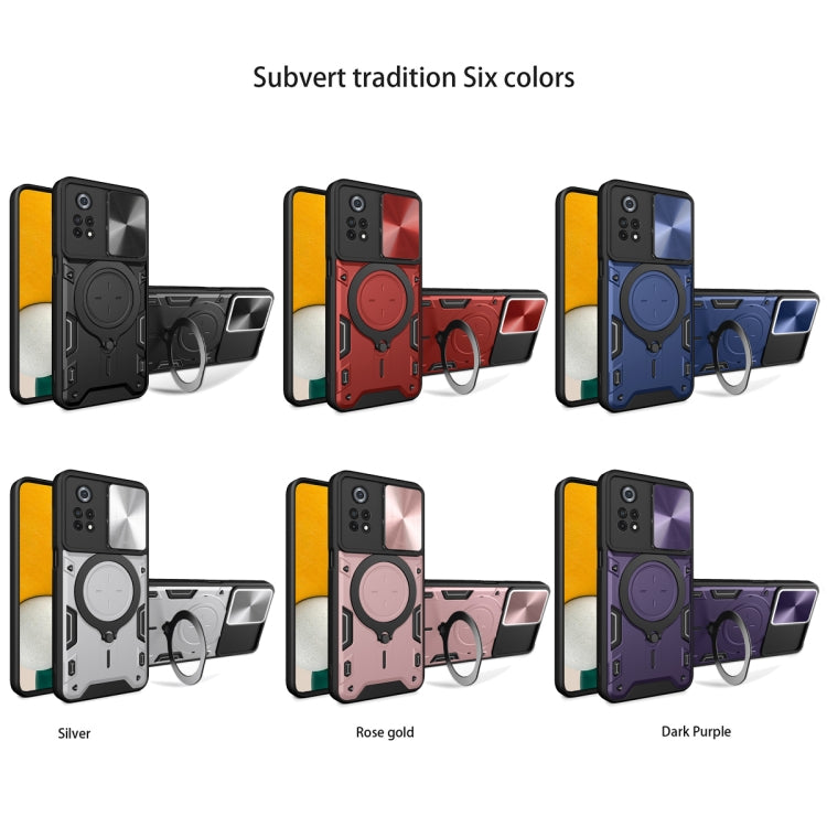 For Xiaomi Poco X4 Pro 5G CD Texture Sliding Camshield Magnetic Holder Phone Case(Red)