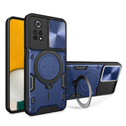 For Xiaomi Poco X4 Pro 5G CD Texture Sliding Camshield Magnetic Holder Phone Case(Blue)