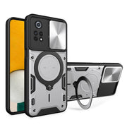 For Xiaomi Poco X4 Pro 5G CD Texture Sliding Camshield Magnetic Holder Phone Case(Silver)