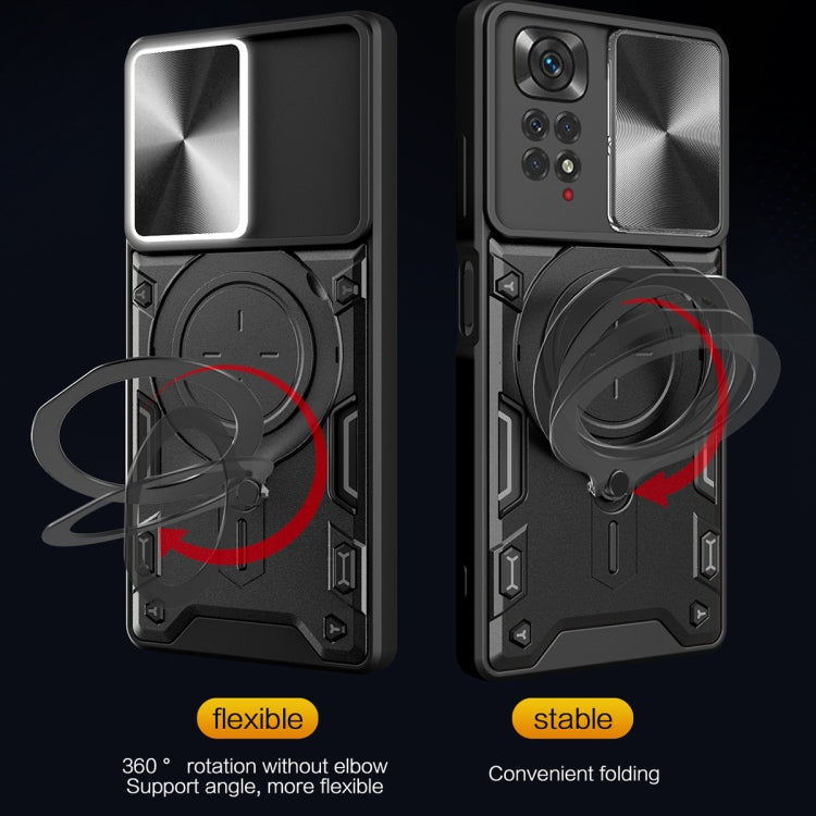 For Xiaomi Redmi Note 11 4G CD Texture Sliding Camshield Magnetic Holder Phone Case(Black)
