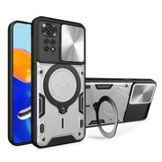 For Xiaomi Redmi Note 11 4G CD Texture Sliding Camshield Magnetic Holder Phone Case(Silver)