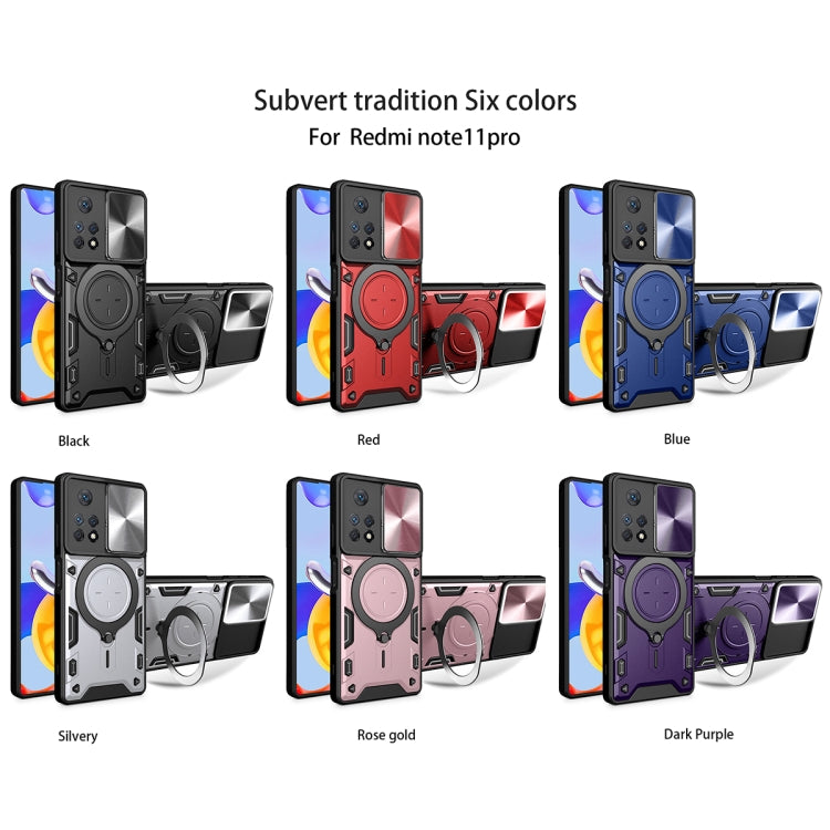 For Xiaomi Redmi Note 11 Pro CD Texture Sliding Camshield Magnetic Holder Phone Case(Red)
