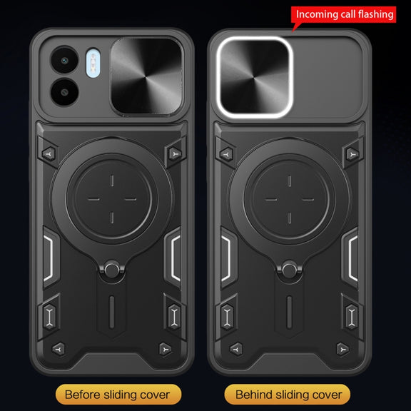 For Xiaomi Redmi A1 4G CD Texture Sliding Camshield Magnetic Holder Phone Case(Black)