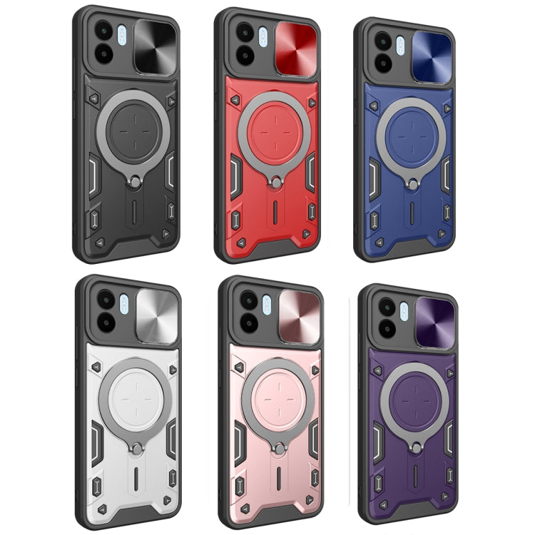 For Xiaomi Redmi A1 4G CD Texture Sliding Camshield Magnetic Holder Phone Case(Red)