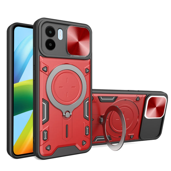 For Xiaomi Redmi A1 4G CD Texture Sliding Camshield Magnetic Holder Phone Case(Red)