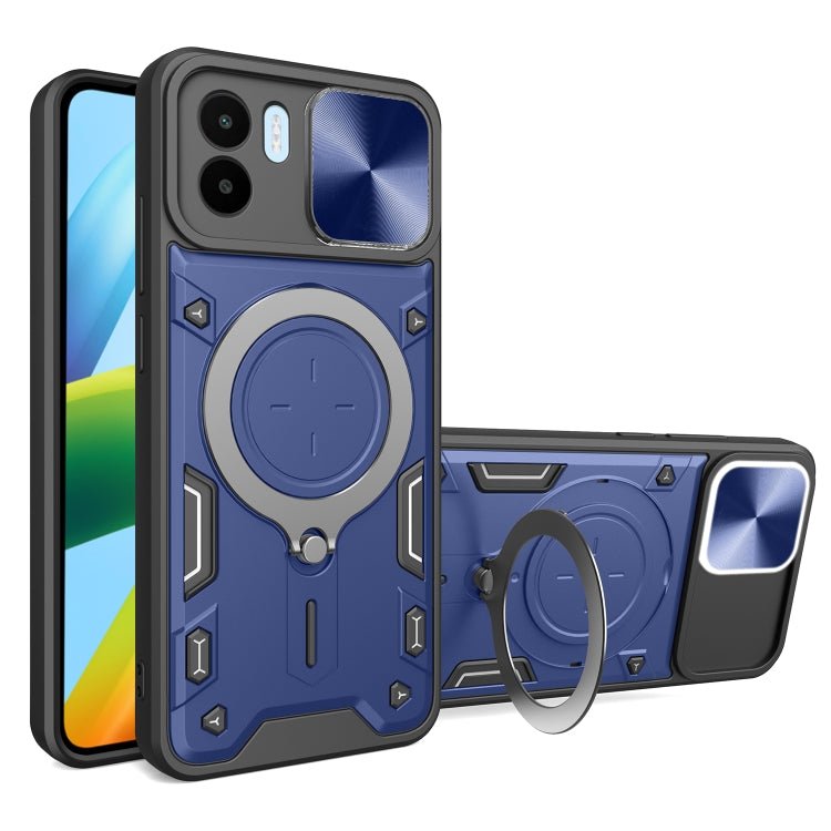 For Xiaomi Redmi A1 4G CD Texture Sliding Camshield Magnetic Holder Phone Case(Blue)