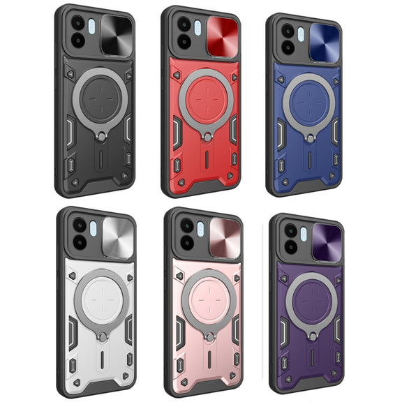 For Xiaomi Redmi A1 4G CD Texture Sliding Camshield Magnetic Holder Phone Case(Blue)