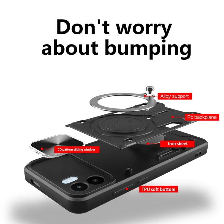 For Xiaomi Redmi A1 4G CD Texture Sliding Camshield Magnetic Holder Phone Case(Blue)