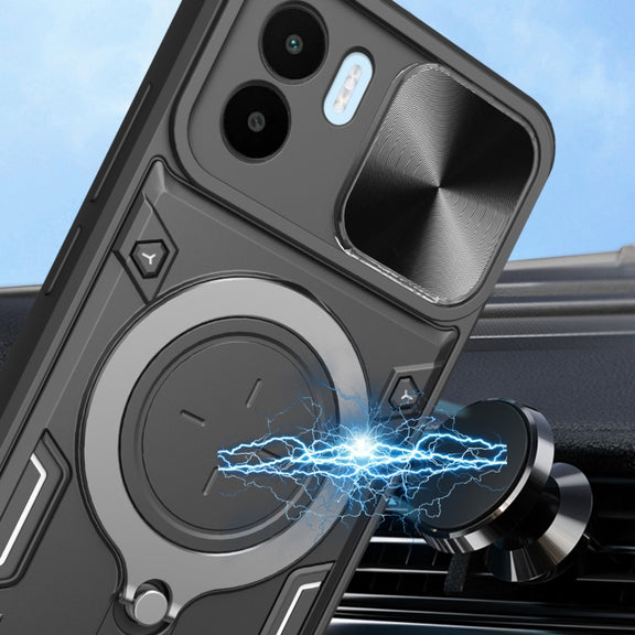 For Xiaomi Redmi A1 4G CD Texture Sliding Camshield Magnetic Holder Phone Case(Blue)