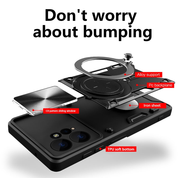 For Xiaomi Redmi Note 12 4G CD Texture Sliding Camshield Magnetic Holder Phone Case(Blue)