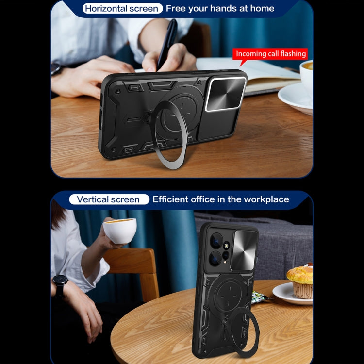 For Xiaomi Redmi Note 12 4G CD Texture Sliding Camshield Magnetic Holder Phone Case(Blue)