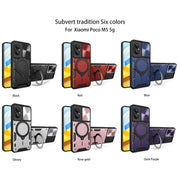 For Xiaomi Poco M5 5G CD Texture Sliding Camshield Magnetic Holder Phone Case(Black)