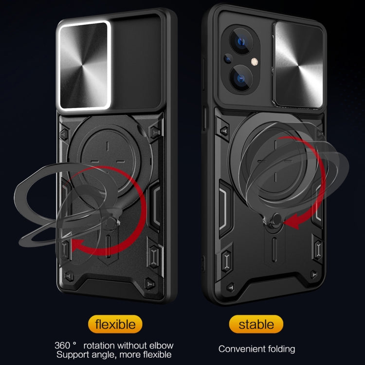 For Xiaomi Poco M5 5G CD Texture Sliding Camshield Magnetic Holder Phone Case(Black)