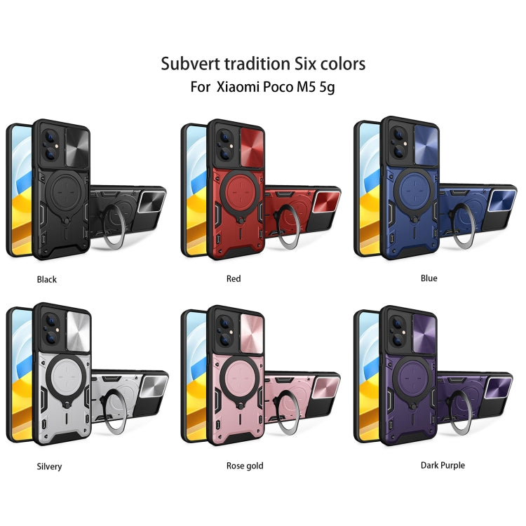 For Xiaomi Poco M5 5G CD Texture Sliding Camshield Magnetic Holder Phone Case(Red)
