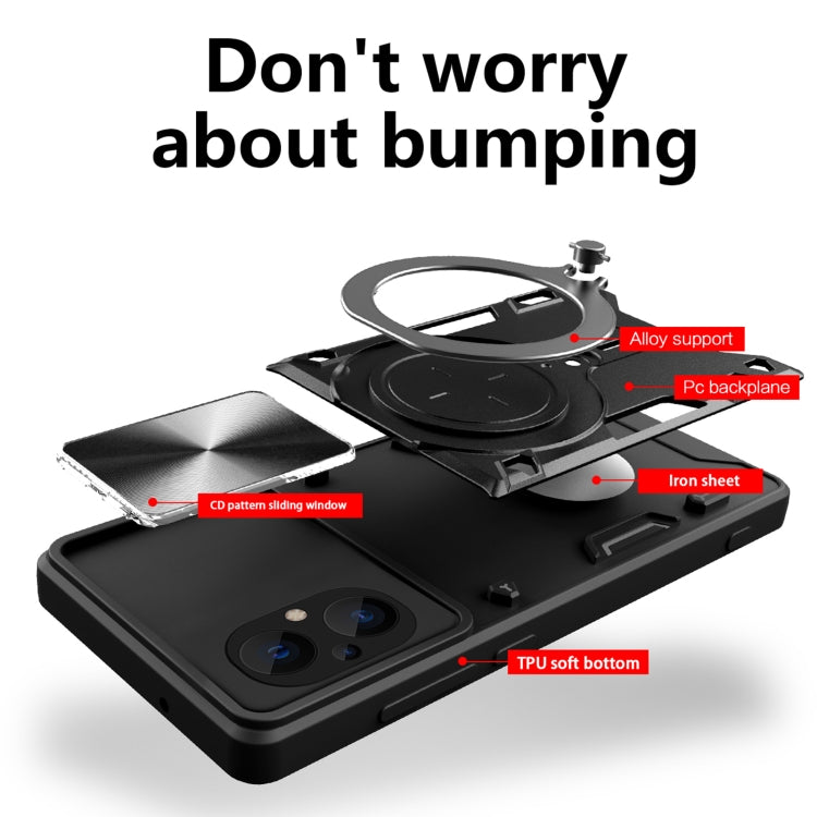 For Xiaomi Poco M5 5G CD Texture Sliding Camshield Magnetic Holder Phone Case(Red)