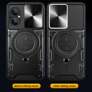 For Xiaomi Poco M5 5G CD Texture Sliding Camshield Magnetic Holder Phone Case(Red)