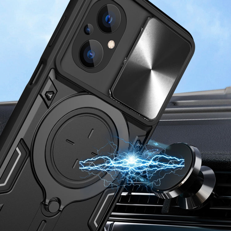 For Xiaomi Poco M5 5G CD Texture Sliding Camshield Magnetic Holder Phone Case(Blue)