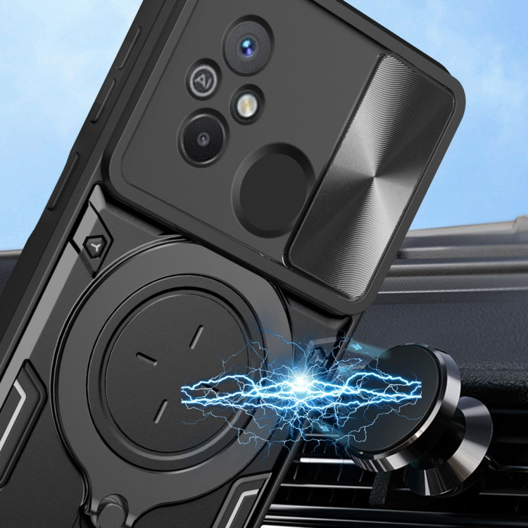 For Xiaomi Redmi 12C CD Texture Sliding Camshield Magnetic Holder Phone Case(Black)