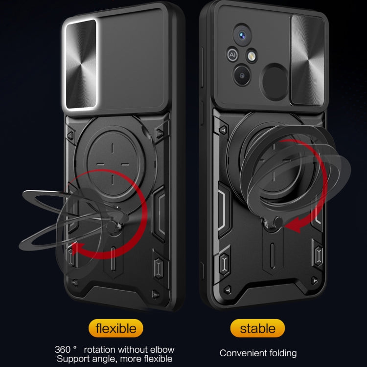 For Xiaomi Redmi 12C CD Texture Sliding Camshield Magnetic Holder Phone Case(Black)