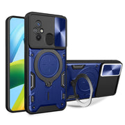 For Xiaomi Redmi 12C CD Texture Sliding Camshield Magnetic Holder Phone Case(Blue)